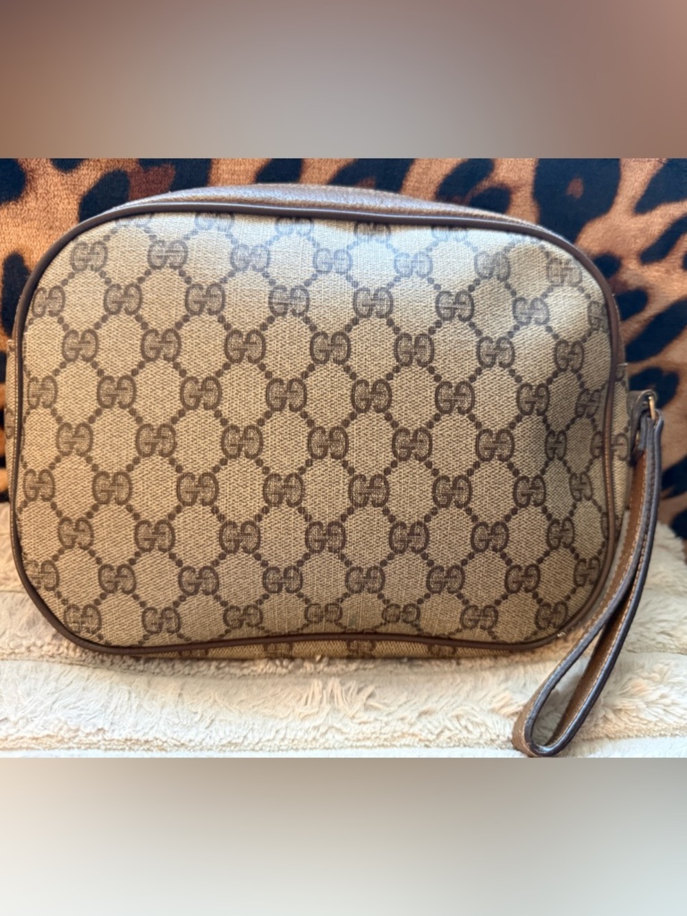 Vintage Gucci Sherryline GG Monogram Clutch Wristlet with Green-Red Web - Picture 2 of 7